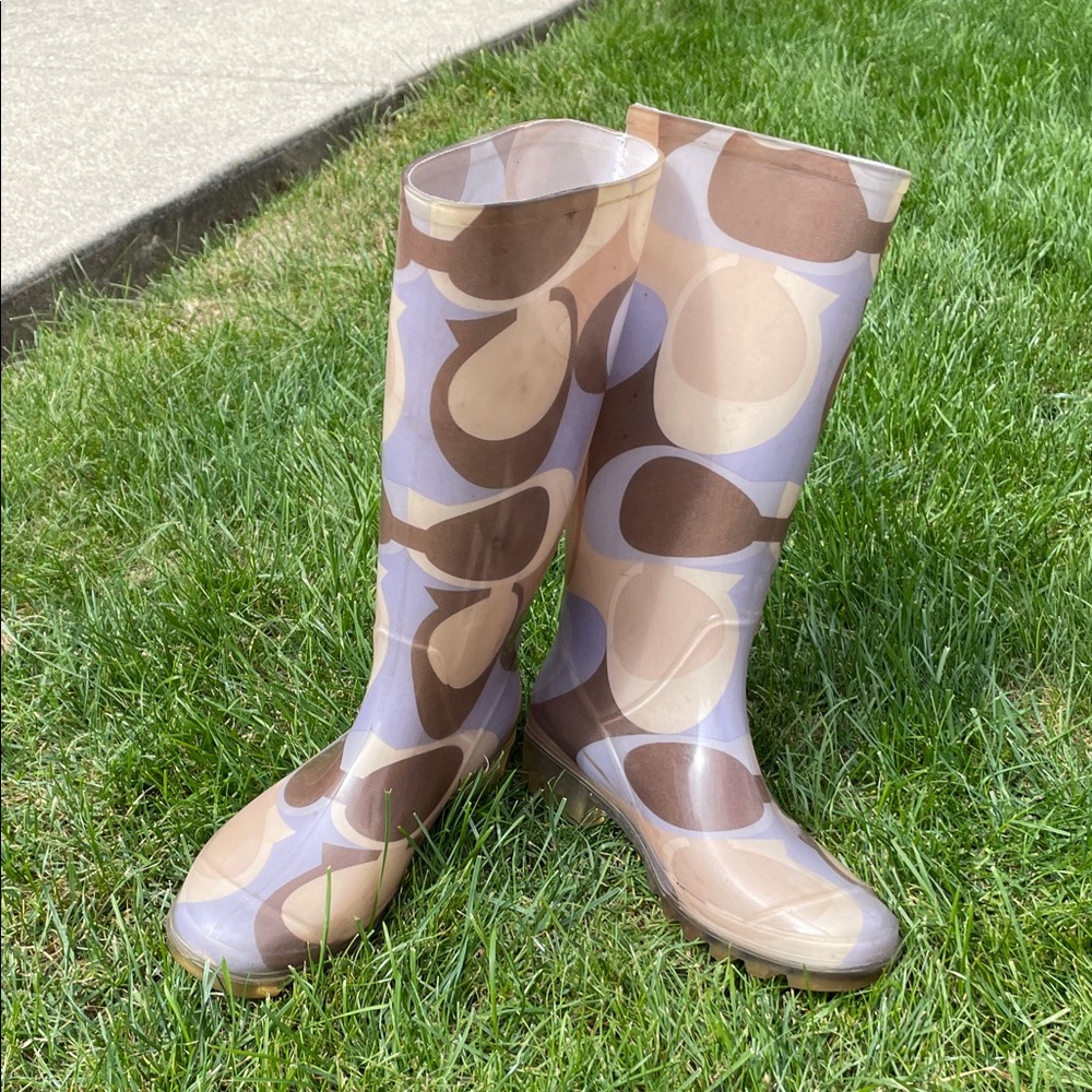 Coach Women's Brown and Cream Patterned Rain Boots